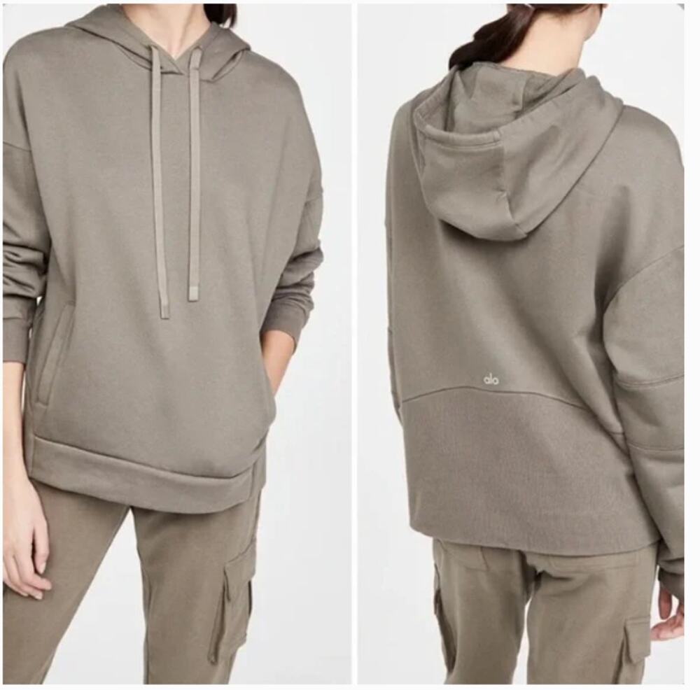 ALO Yoga Brown Interval Hoodie Sweatshirt Branch Womens Small